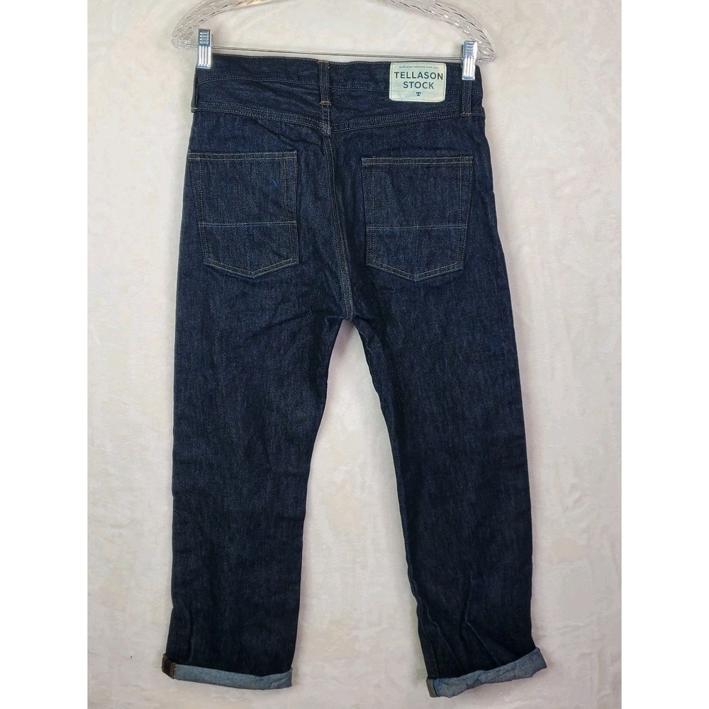 Tellason Stock Jeans Men 30x28.5 Blue Straight Leg Dark Buttonfly Denim Made USA - Picture 6 of 8